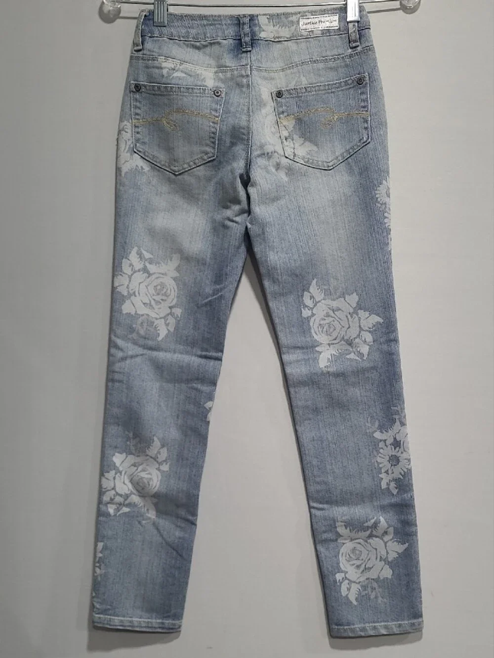 Justice Light Blue White Floral Skinny Jeans with Stud Accents Simply Low 10R